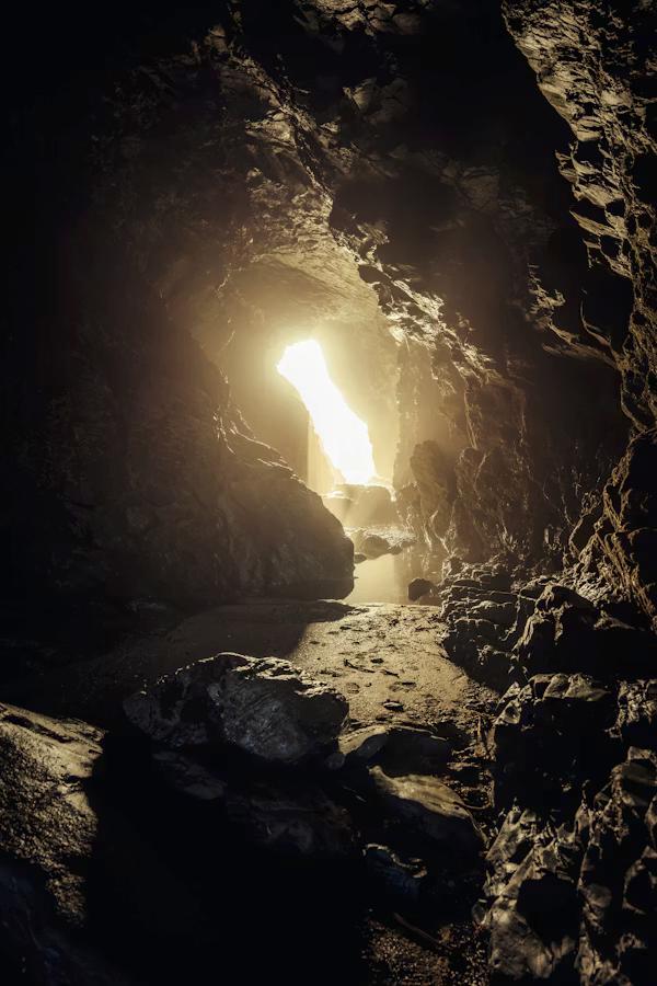 Light breaking through a cave entrance